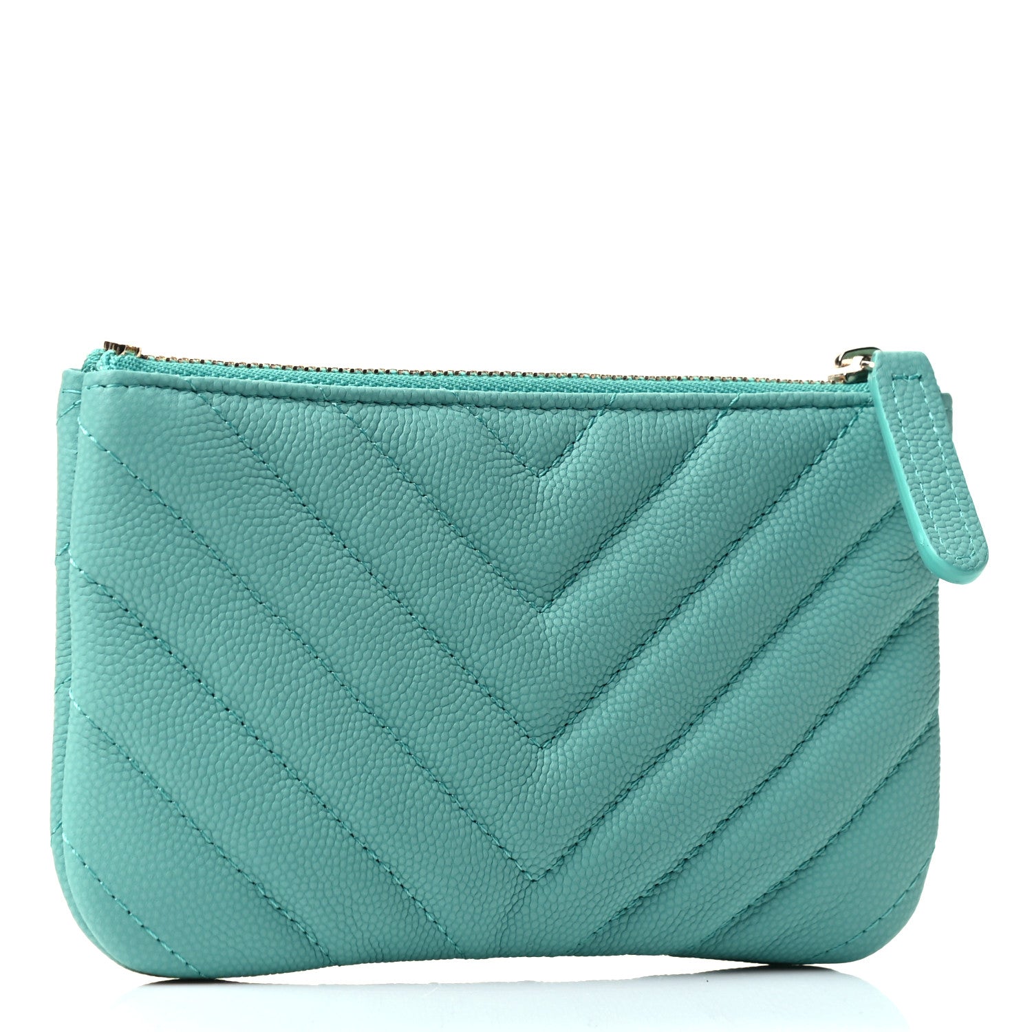 Chanel Caviar Chevron Quilted Small Cosmetic Case Light Blue 2 of 4