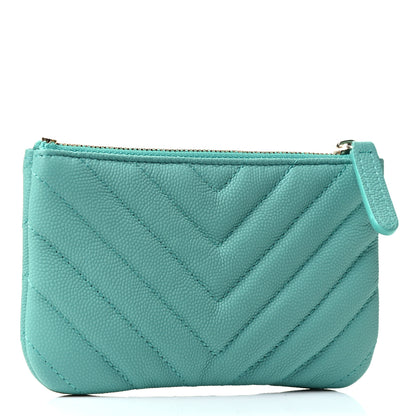 Chanel Caviar Chevron Quilted Small Cosmetic Case Light Blue 2 of 4