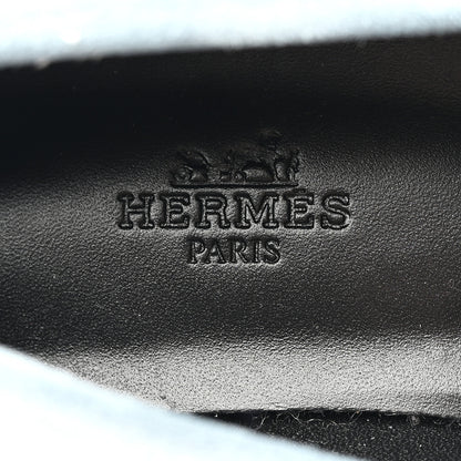 Hermes Suede Goatskin Womens Faubourg Loafers 37.5 Bleu Pinede 7 of 9