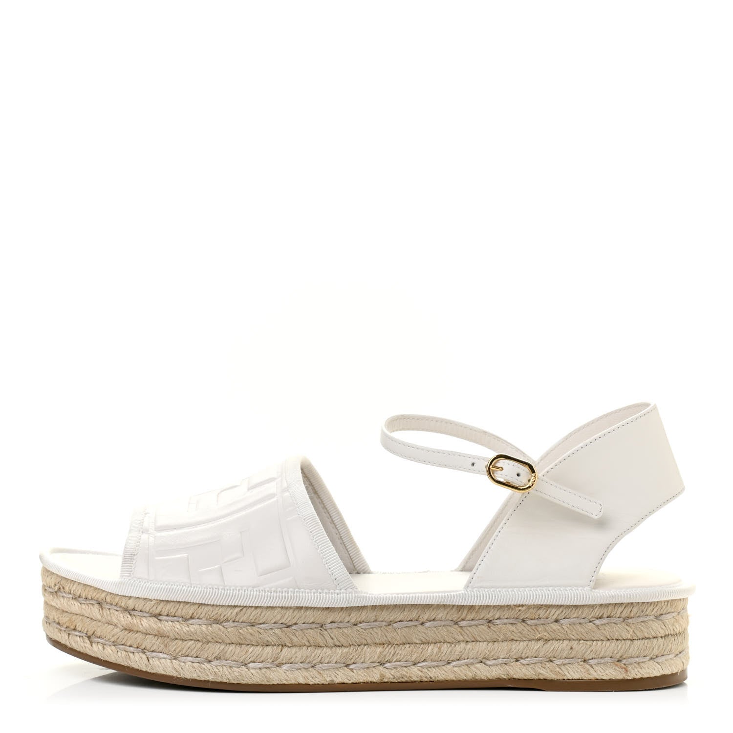 Fendi Nappa FF Embossed Espadrille Platform Sandals 38.5 Snow 1 of 8