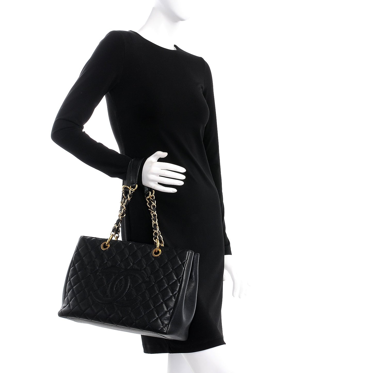 Caviar Quilted Grand Shopping Tote GST Black