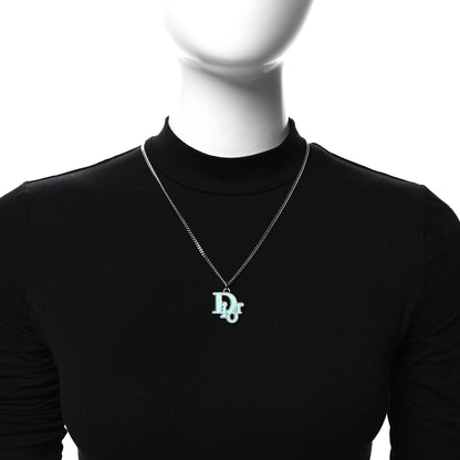Christian Dior Resin Logo Necklace Silver Turquoise 2 of 5
