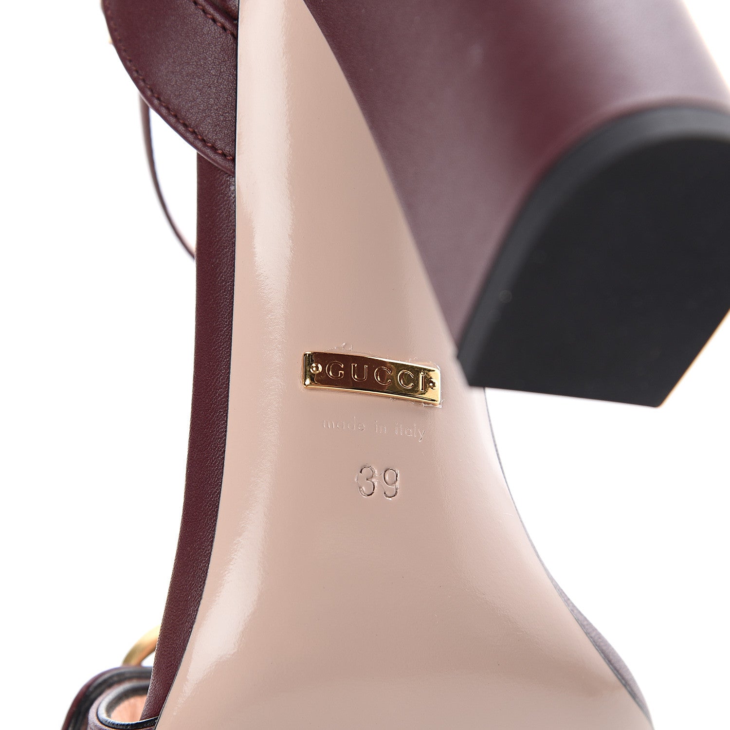 Gucci Lifford Calfskin GG Marmont Ankle Wrap 105mm Sandals 39 Vintage Bordeaux 6 of 7