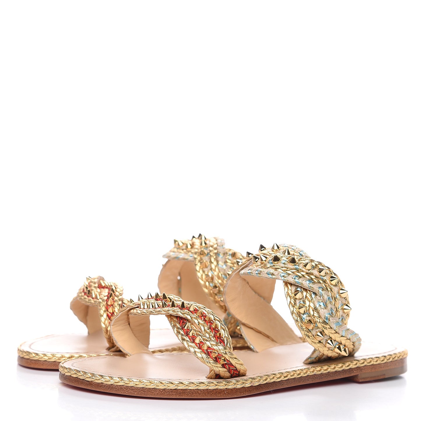 Calfskin Braided Normandie Flat Slide Sandals 39 Gold