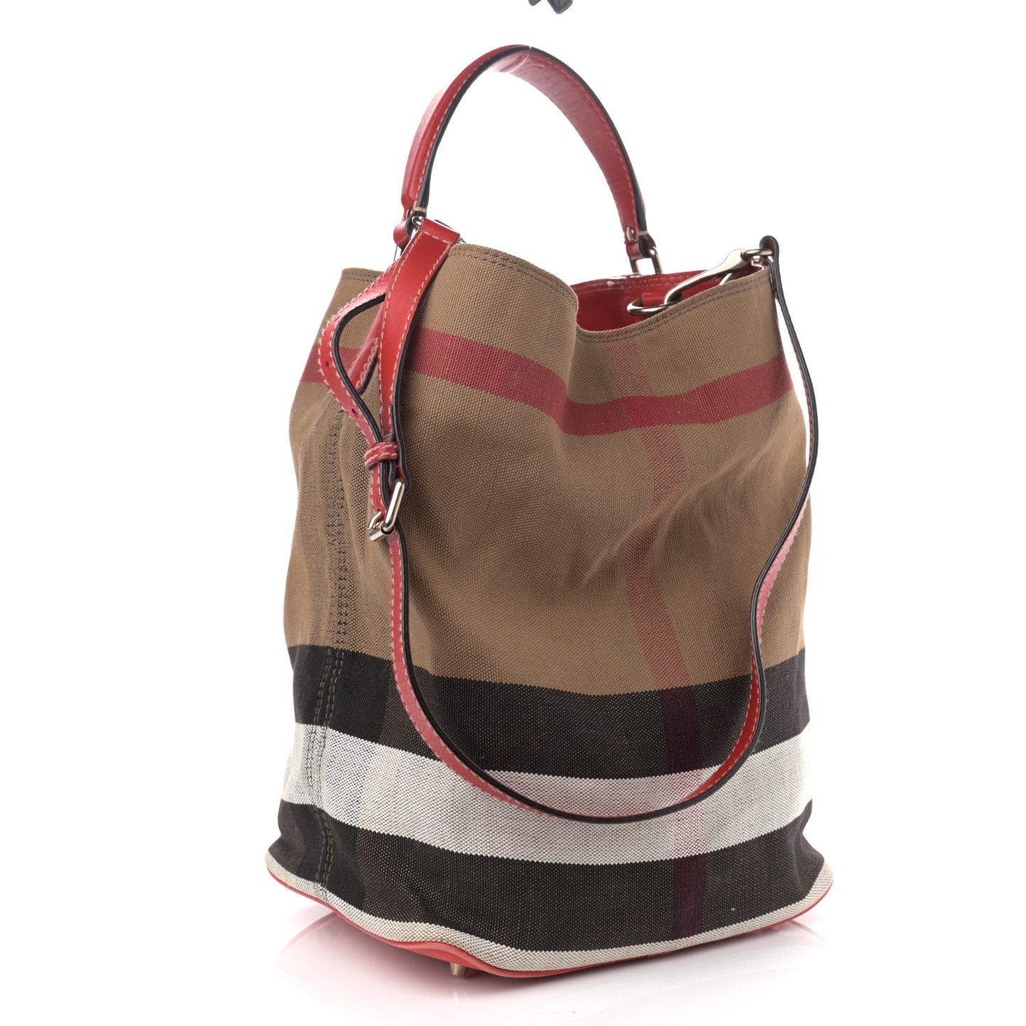 Canvas Mega Check Medium Ashby Bucket Bag Red