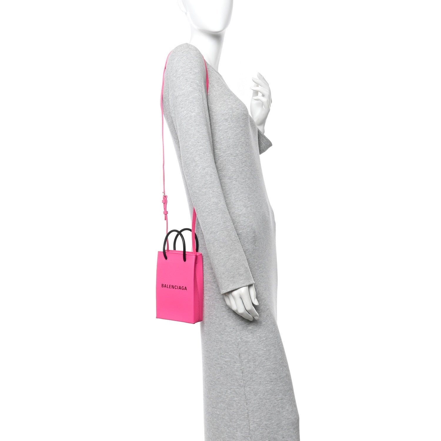 Balenciaga Squared Calfskin Logo Shopping Phone Holder Bag Acid
