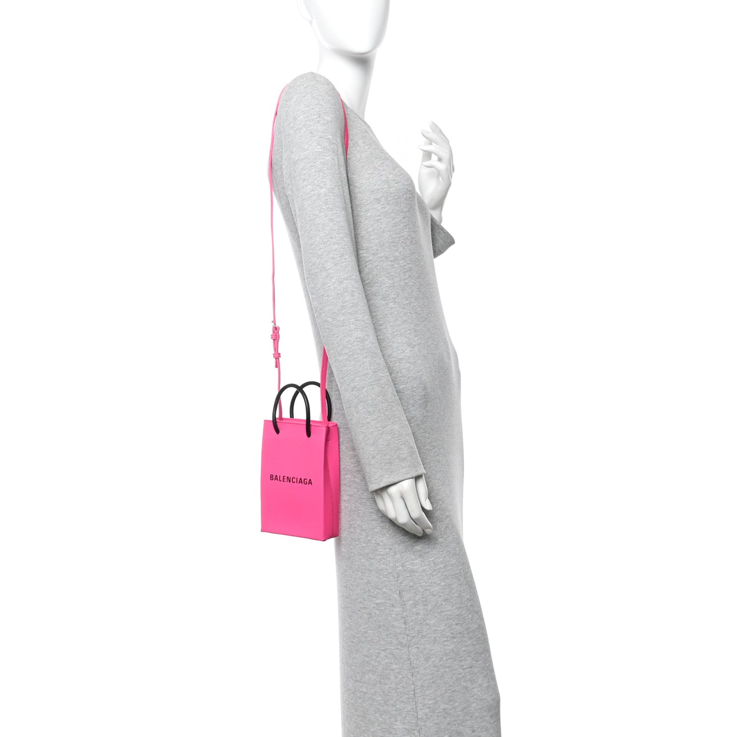 Squared Calfskin Logo Shopping Phone Holder Bag Acid Fuchsia