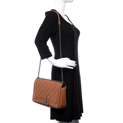 Chanel Washed Caviar Quilted Large Turn Around Ligne Flap Camel 2 of 17