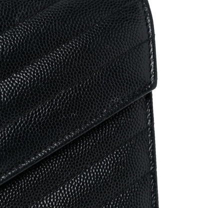 Saint Laurent Grain De Poudre Matelasse Chevron Monogram Chain Wallet Black 13 of 19
