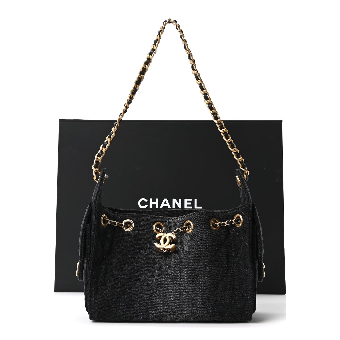 Washed Denim Quilted Mini Chanel 25 Handbag Black