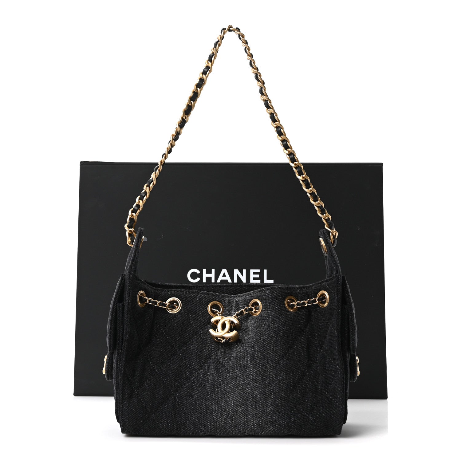 Chanel Washed Denim Quilted Mini Chanel 25 Handbag Black 11 of 11