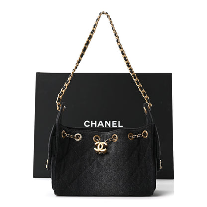 Chanel Washed Denim Quilted Mini Chanel 25 Handbag Black 11 of 11