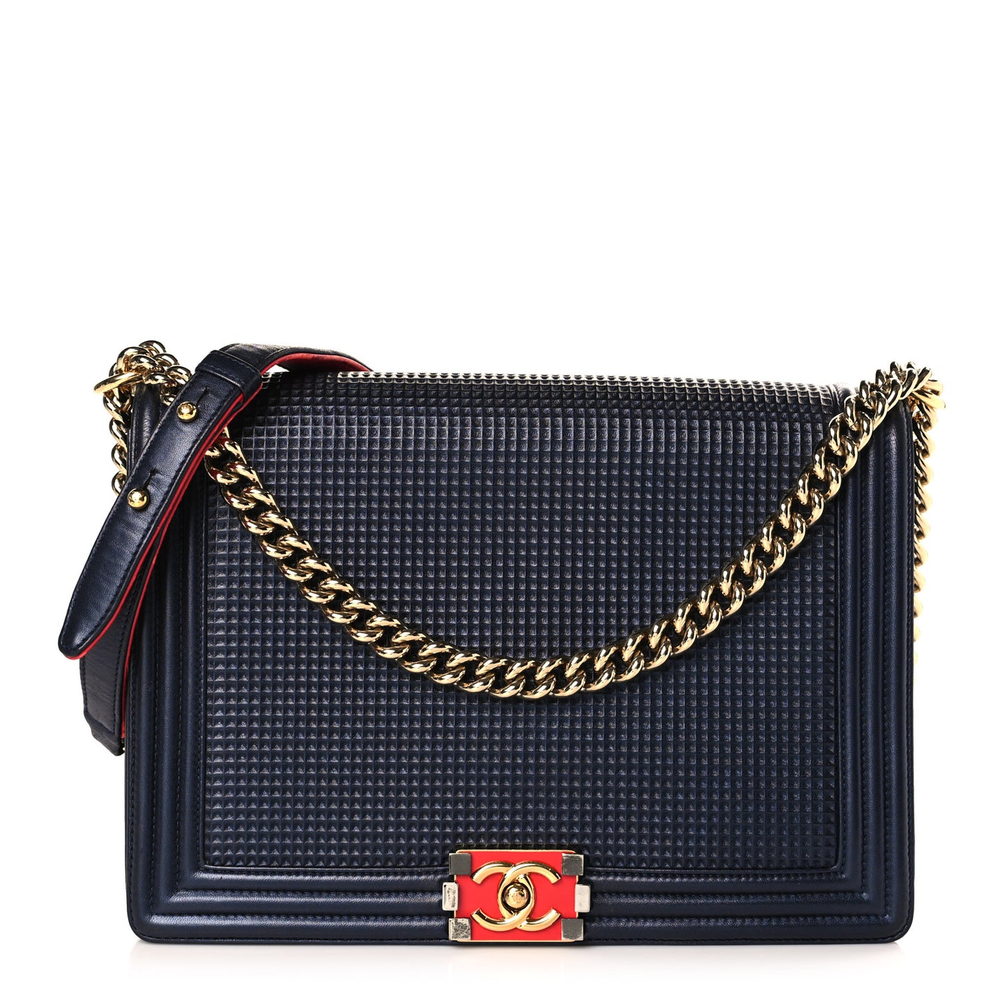 Lambskin Embossed New Medium Boy Cube Flap Navy
