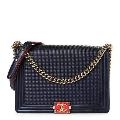 Chanel Lambskin Embossed New Medium Boy Cube Flap Navy 1 of 11