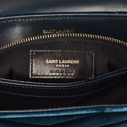 Saint Laurent Velvet Y Quilted Monogram Toy Loulou Chain Satchel Dark Ottanio 6 of 9