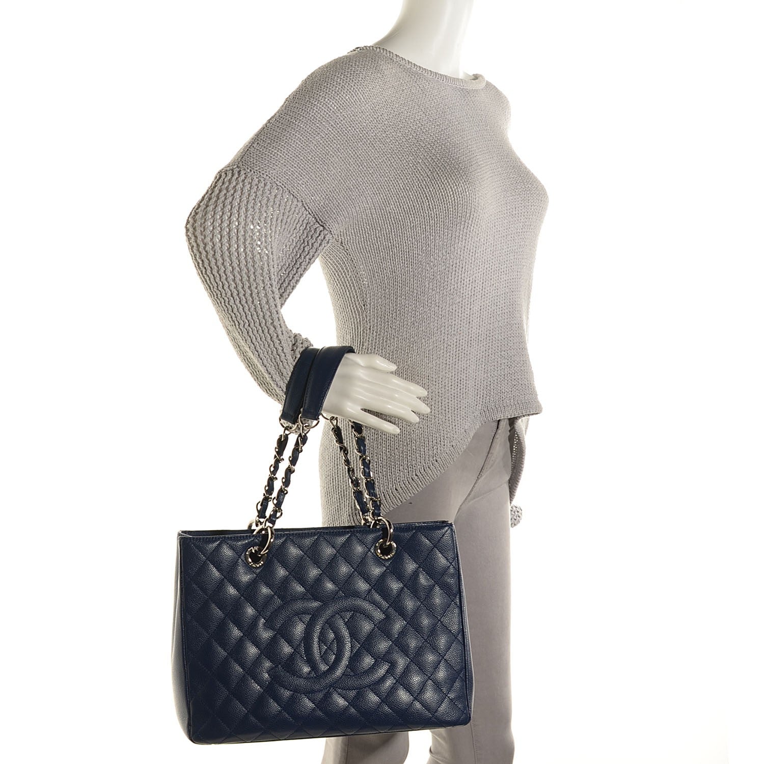 Chanel Caviar Quilted Grand Shopping Tote GST Dark Blue 2 of 7