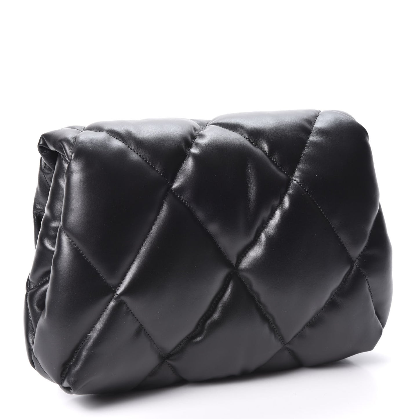 Nappa Calfskin Quilted Touch B Puffy Clutch Black