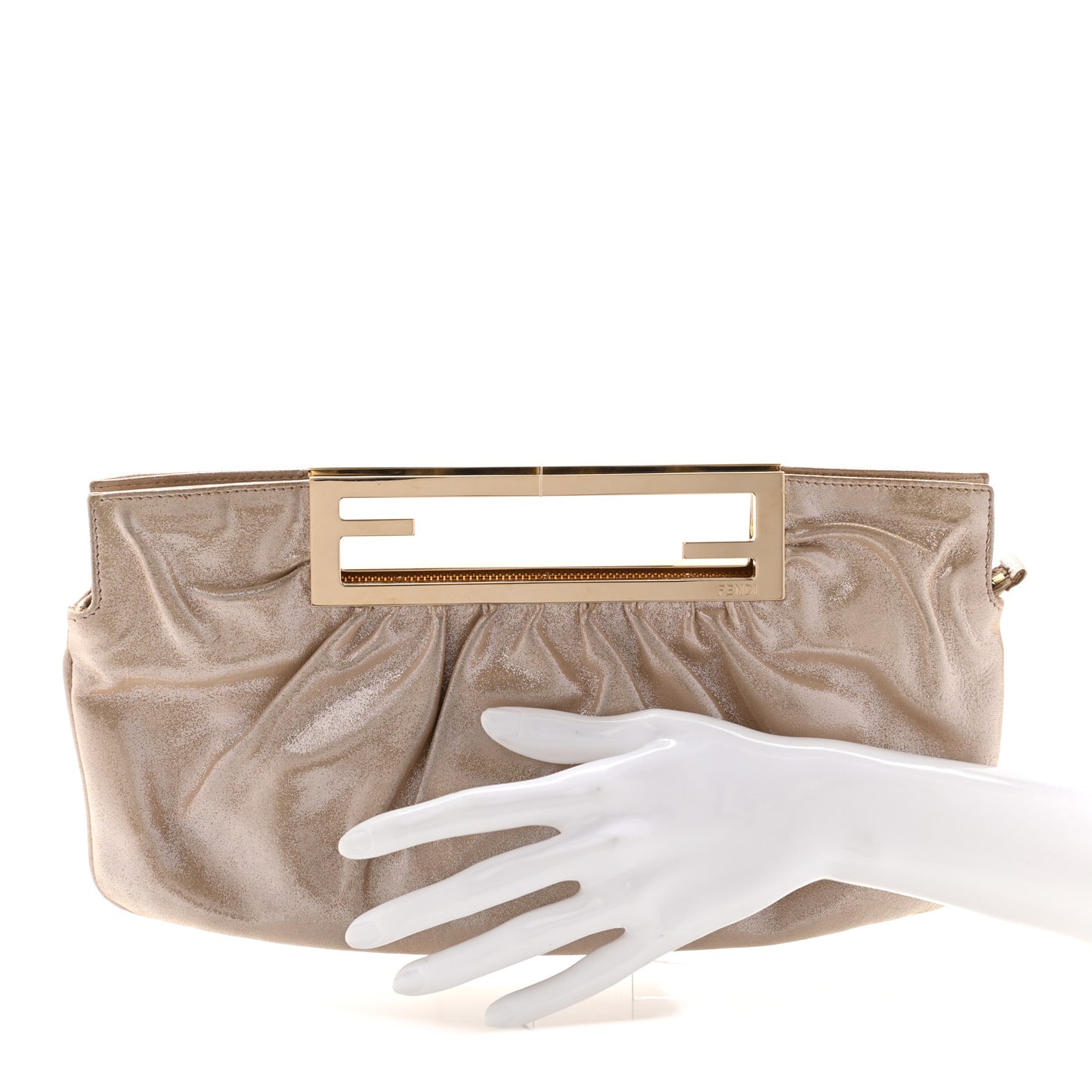 Metallic Lurex FF Cutout Baguette Clutch Gold
