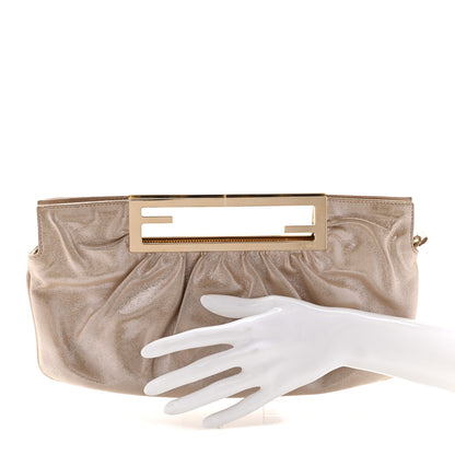 Fendi Metallic Lurex FF Cutout Baguette Clutch Gold 2 of 16