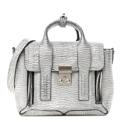 3.1 Phillip Lim Metallic Textured Calfskin Mini Pashli Satchel Black Silver 1 of 10