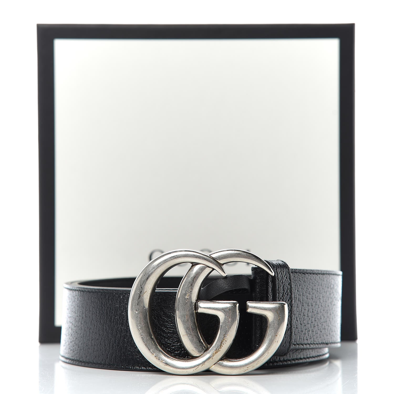 Gucci Textured Dollar Calfskin Nickel Double G 40mm Belt 85 34 Black 8 of 8
