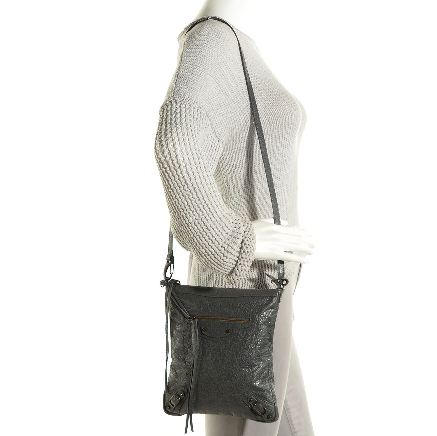 Balenciaga Agneau Classic Hardware Flat Crossbody Gris Tarmac 3 of 26
