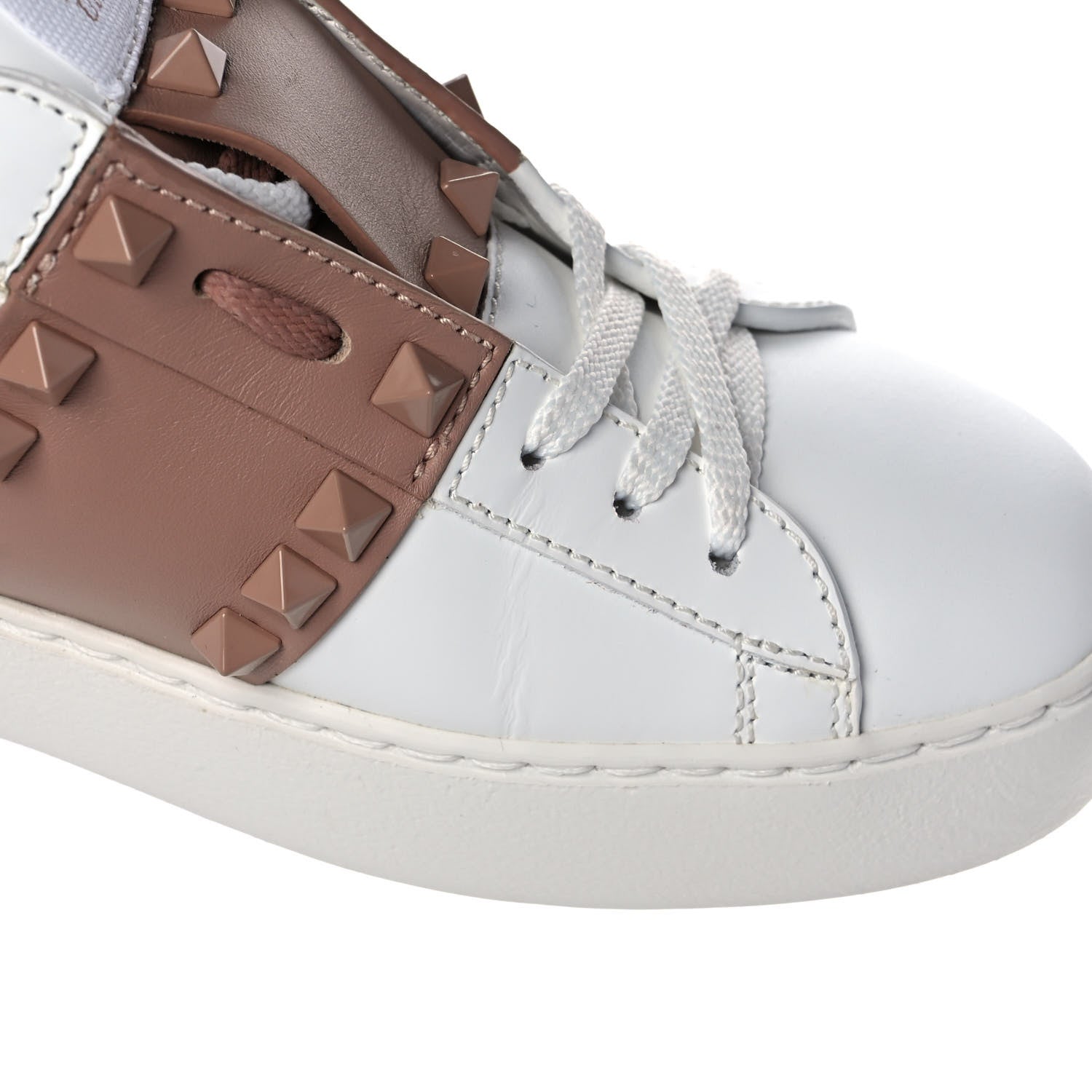 Valentino Garavani Calfskin Rockstud Untitled Open Sneakers 35 White Rose Cannelle 11 of 12
