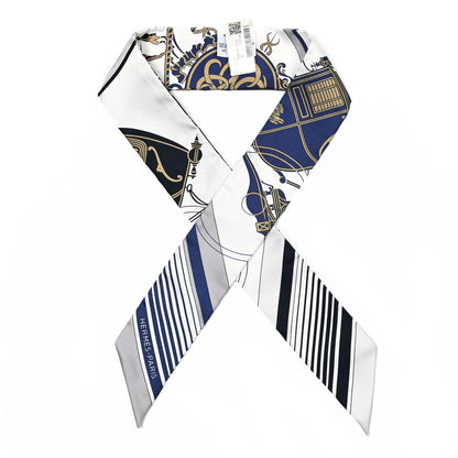 Hermes Silk Ex-Libris Twilly White Marine Gris 1 of 4