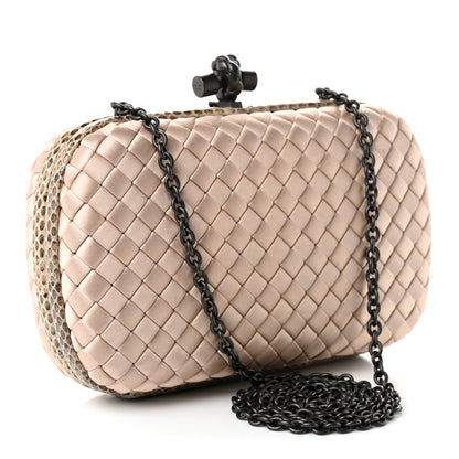Bottega Veneta Satin Ayers Intrecciato Chain Knot Clutch Nude 3 of 10