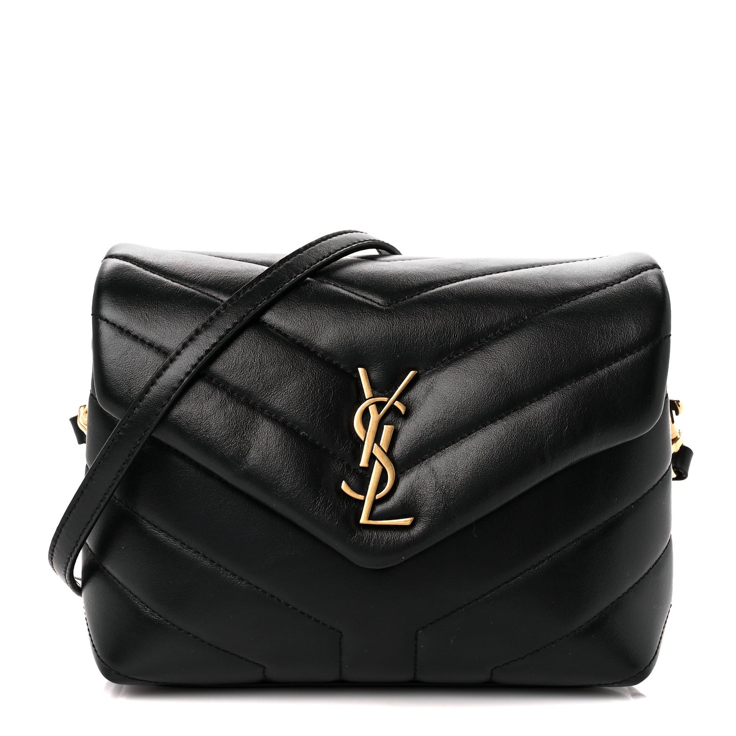 Calfskin Y Quilted Monogram Toy Loulou Crossbody Bag Black