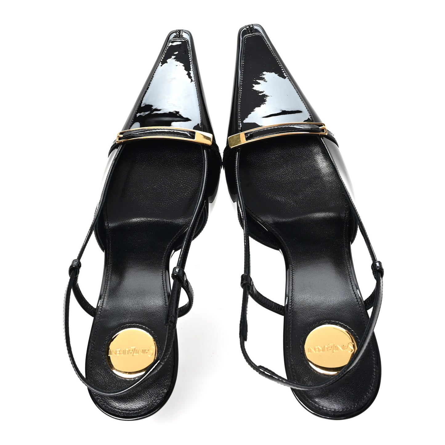 Patent Calfskin Jacqueline 75 Slingback Pumps 38 Black