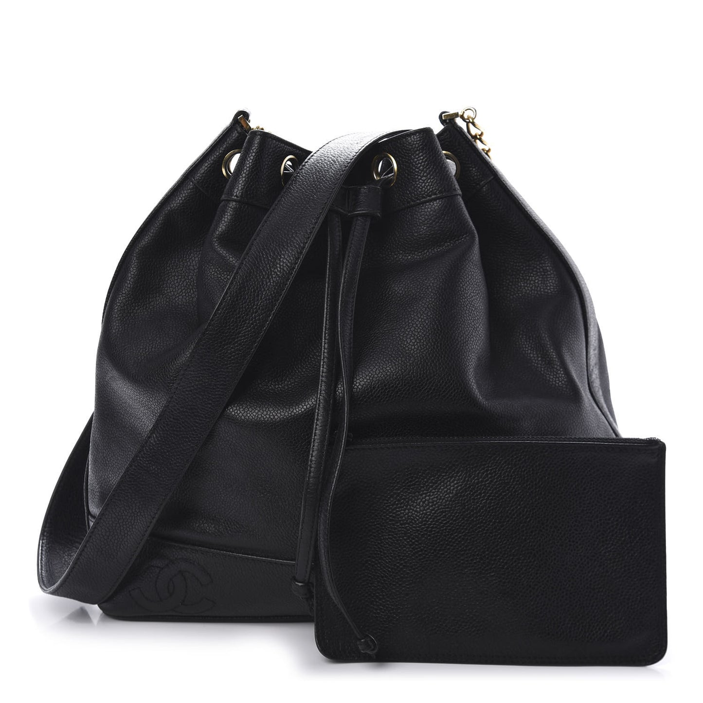 Caviar CC Drawstring Shoulder Bag Black