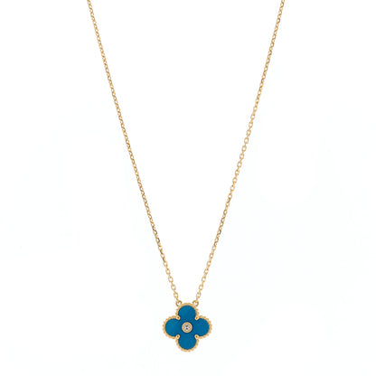 Van Cleef & Arpels 18K Yellow Gold Diamond Celestial Blue Sevres Porcelain Vintage Alhambra Pendant Necklace 1 of 5