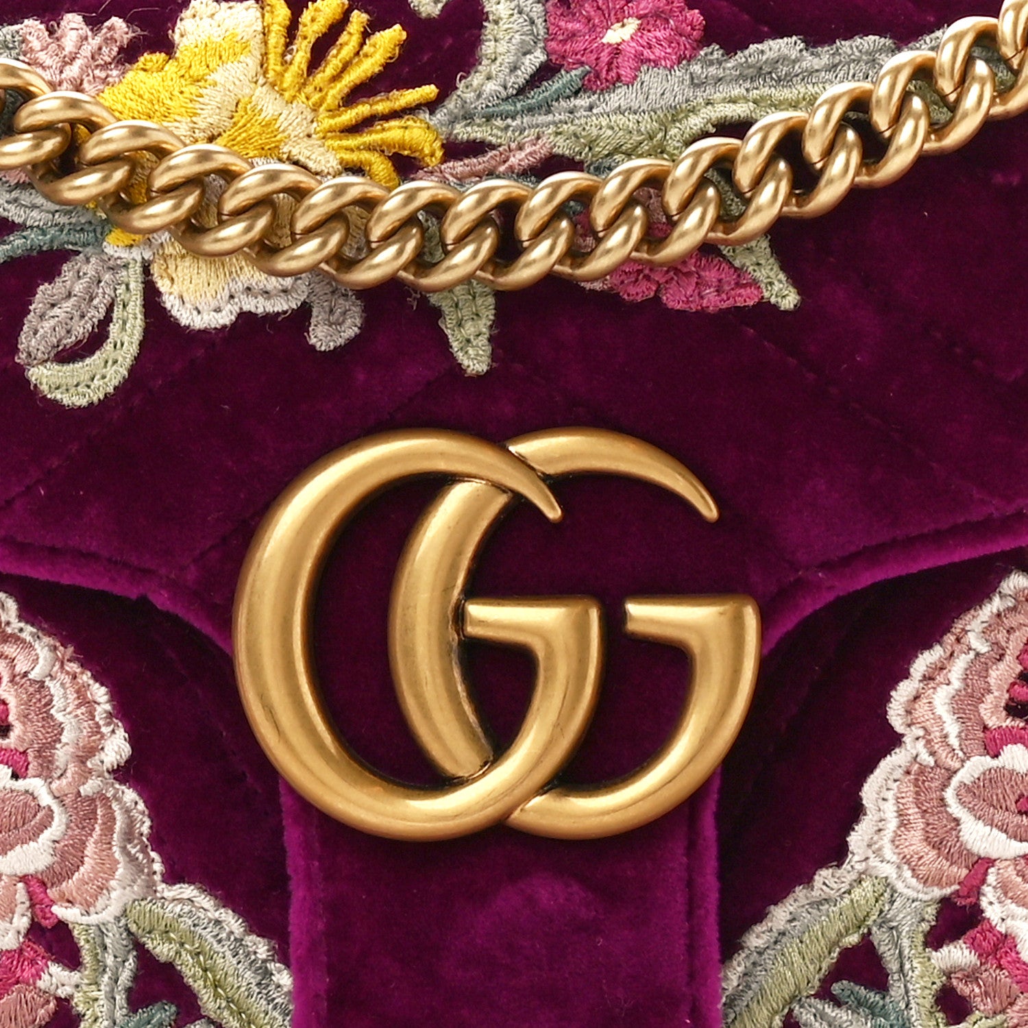 Gucci Velvet Matelasse Embroidered Small GG Marmont Shoulder Bag Fuchsia Violet Cyclamen 9 of 13