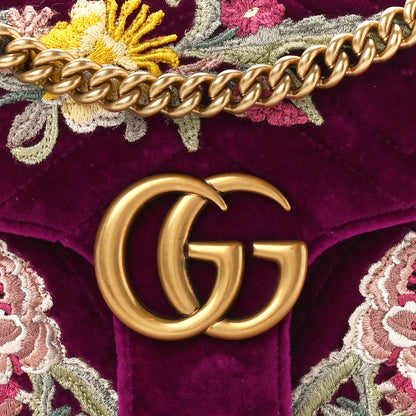 Gucci Velvet Matelasse Embroidered Small GG Marmont Shoulder Bag Fuchsia Violet Cyclamen 9 of 13