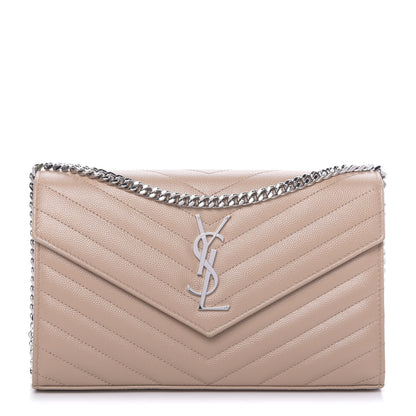 Saint Laurent Grain De Poudre Matelasse Chevron Monogram Chain Wallet Dark Beige 1 of 9