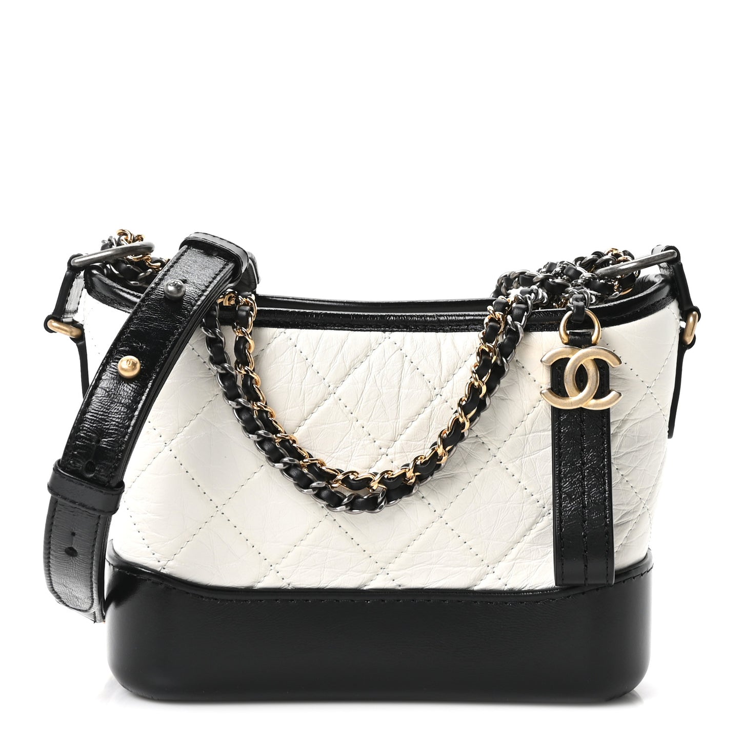 Aged Calfskin Quilted Small Gabrielle Hobo Black White