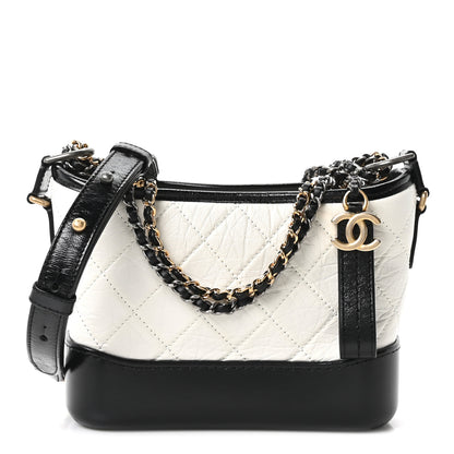 Chanel Aged Calfskin Quilted Small Gabrielle Hobo Black White 1 of 10