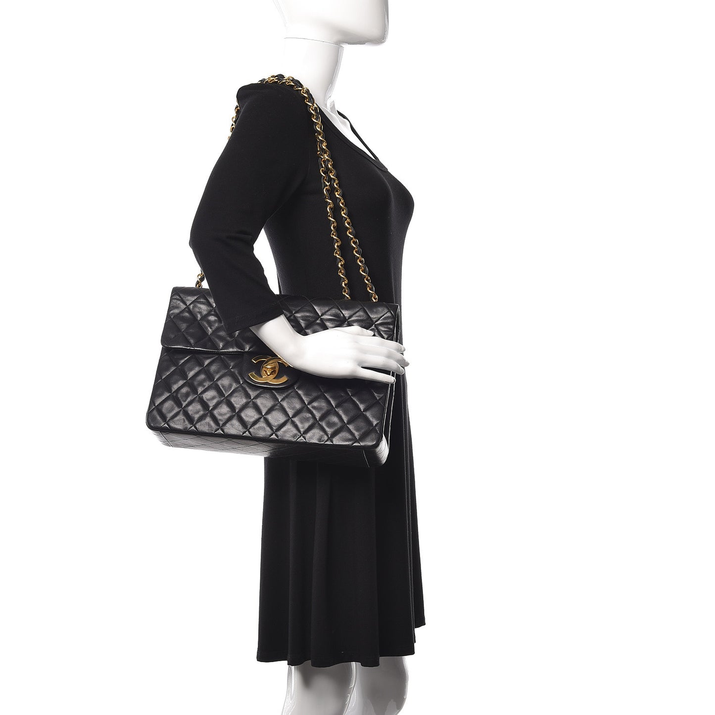 Lambskin Quilted XL Jumbo Single Flap Black