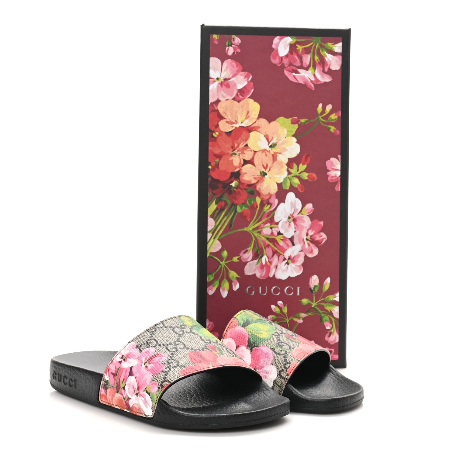 Gucci GG Supreme Monogram Blooms Slide Sandals 35 Beige Multicolor