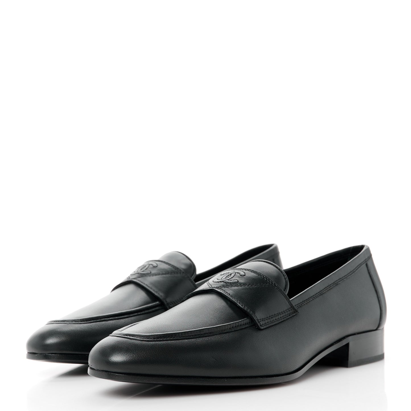 Calfskin Mens Stitched CC Loafers 41 Black
