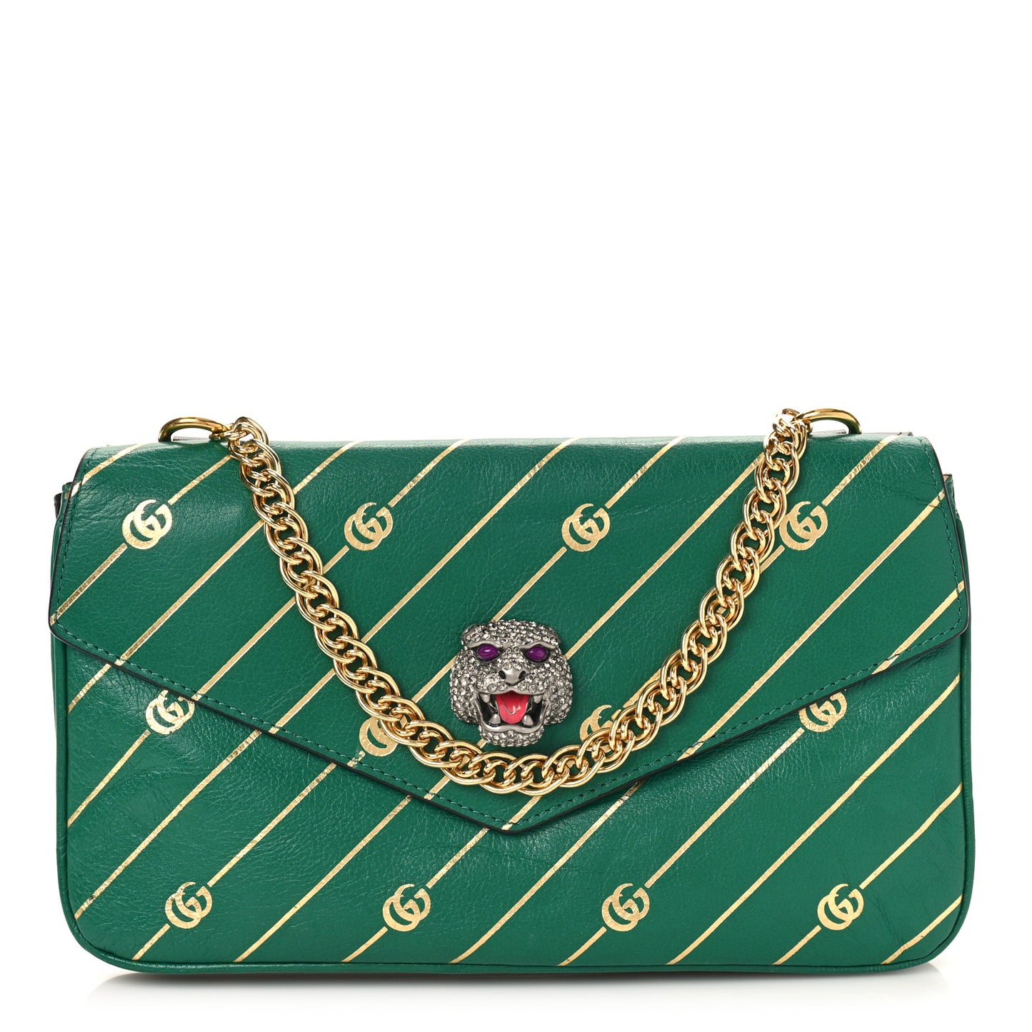 Calfskin Diagonal GG Medium Thiara Double Envelope Shoulder Bag Emerald Green Black