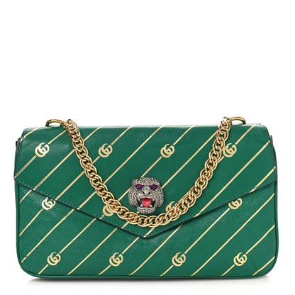 Gucci Calfskin Diagonal GG Medium Thiara Double Envelope Shoulder Bag Emerald Green Black 1 of 11