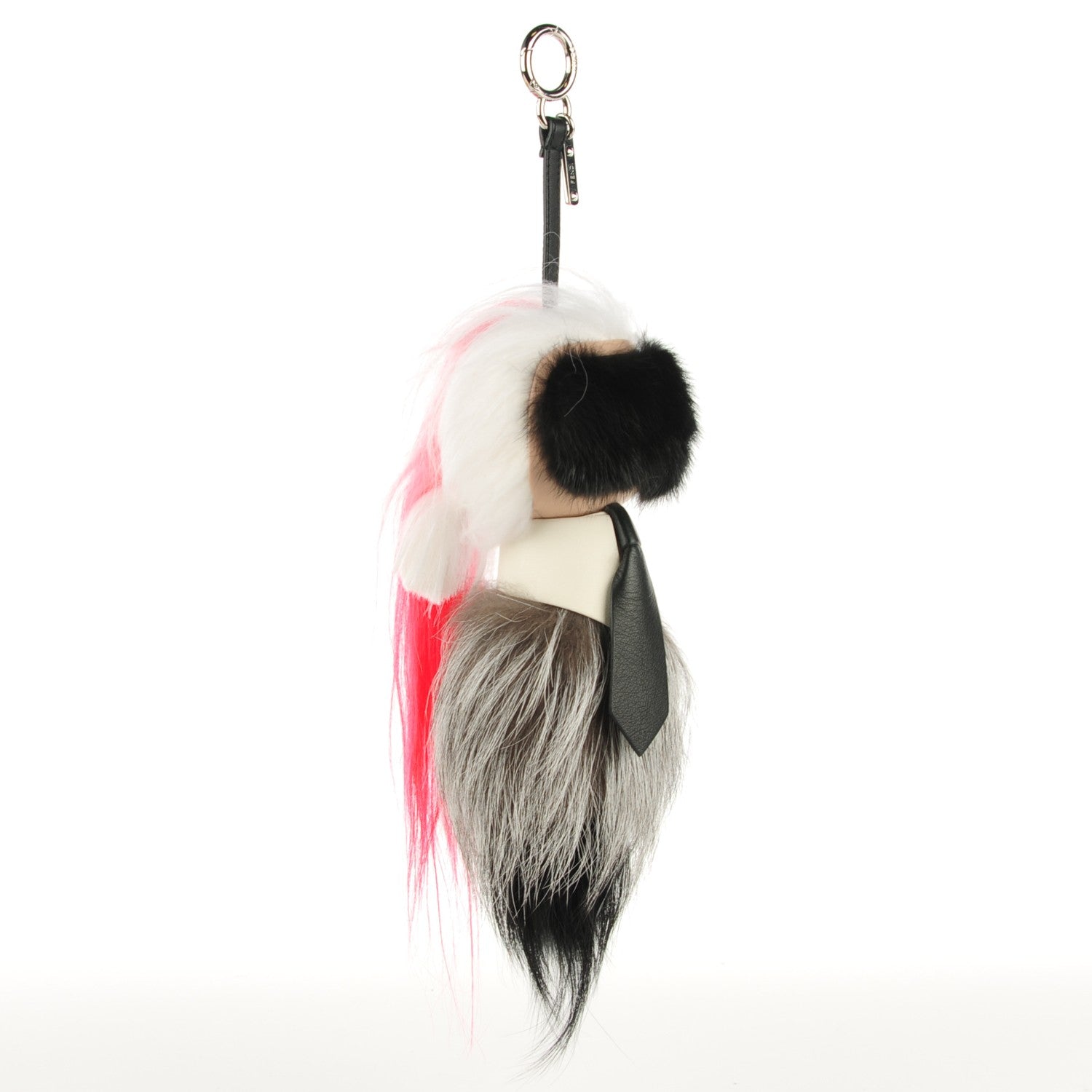 Fendi Fox Mink Goat Fur Nappa Karlito Bag Charm Black White Rosa 5 of 9