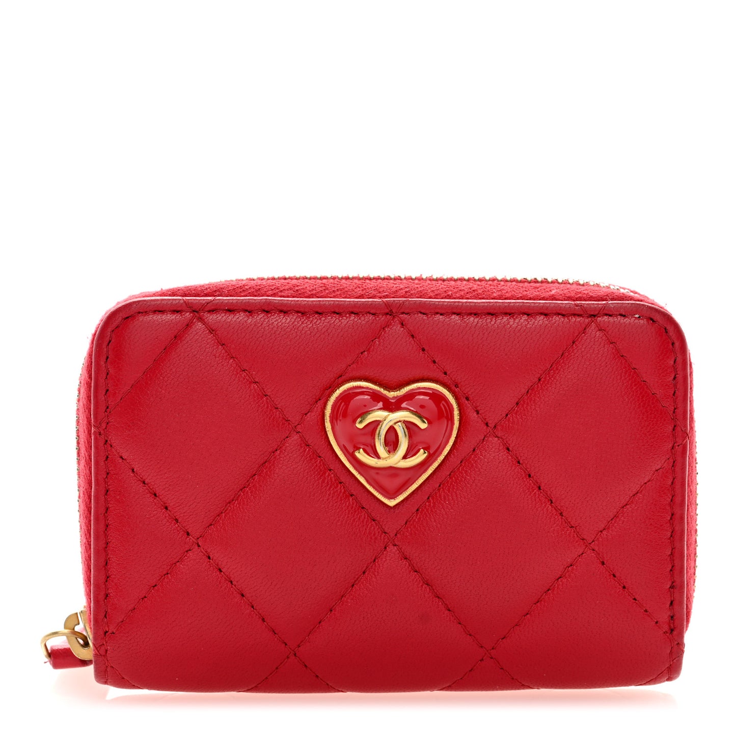 Lambskin Plexiglass Quilted Coco Love Zip Coin Purse Red