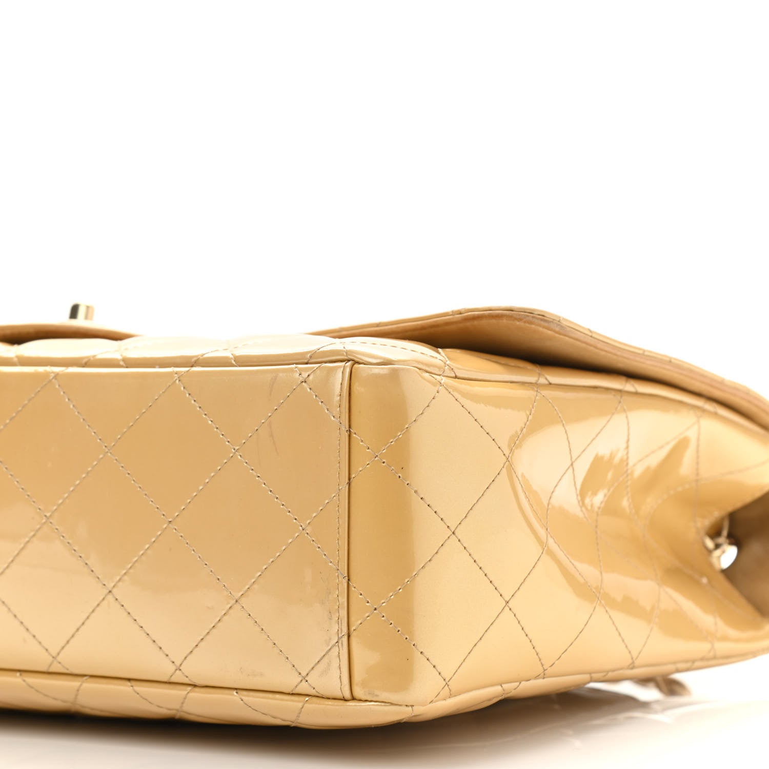 Chanel Metallic Patent Quilted Maxi Single Flap Beige 9 of 13