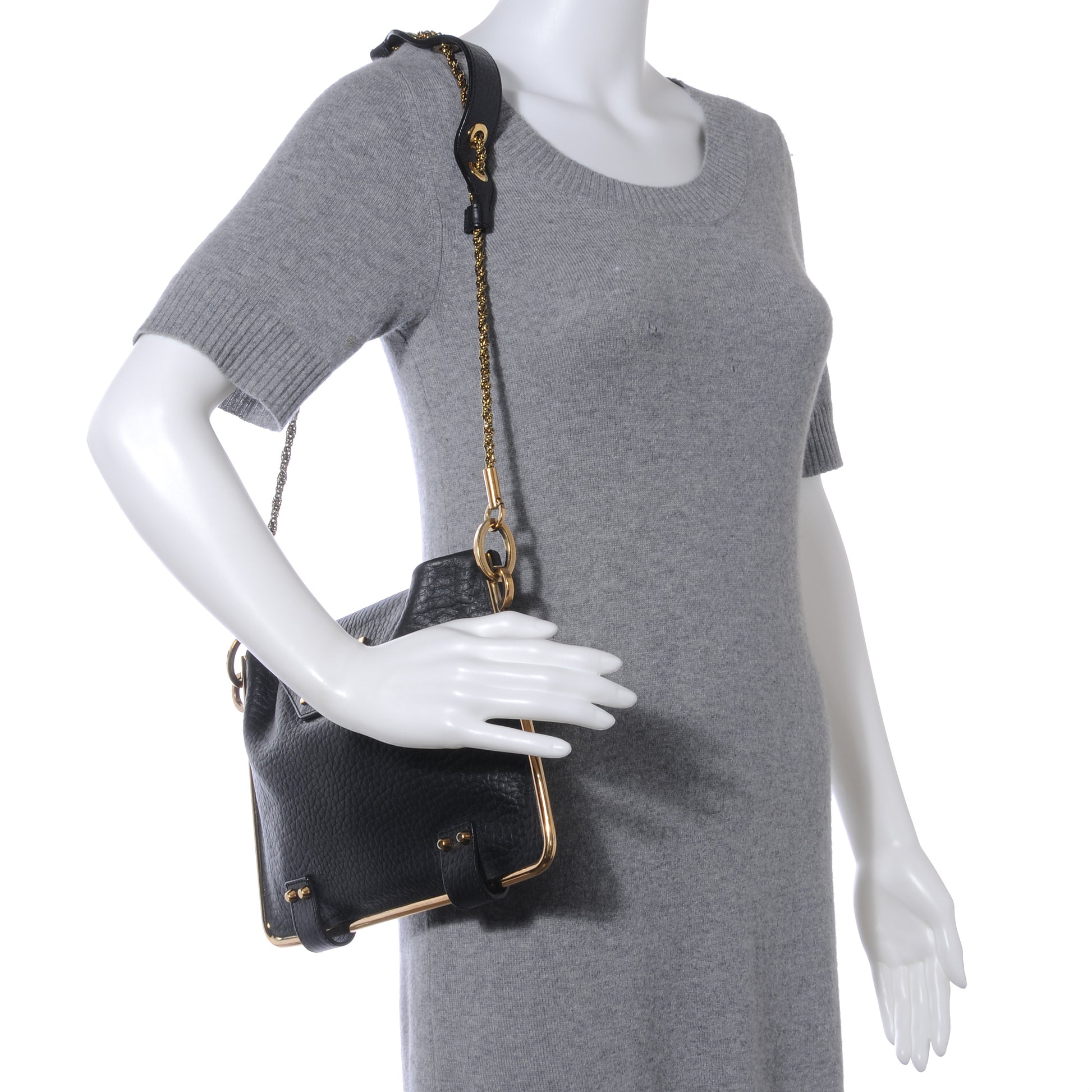 Chloe Grained Calfskin Sally Shoulder Clutch Bag Black 2 of 9