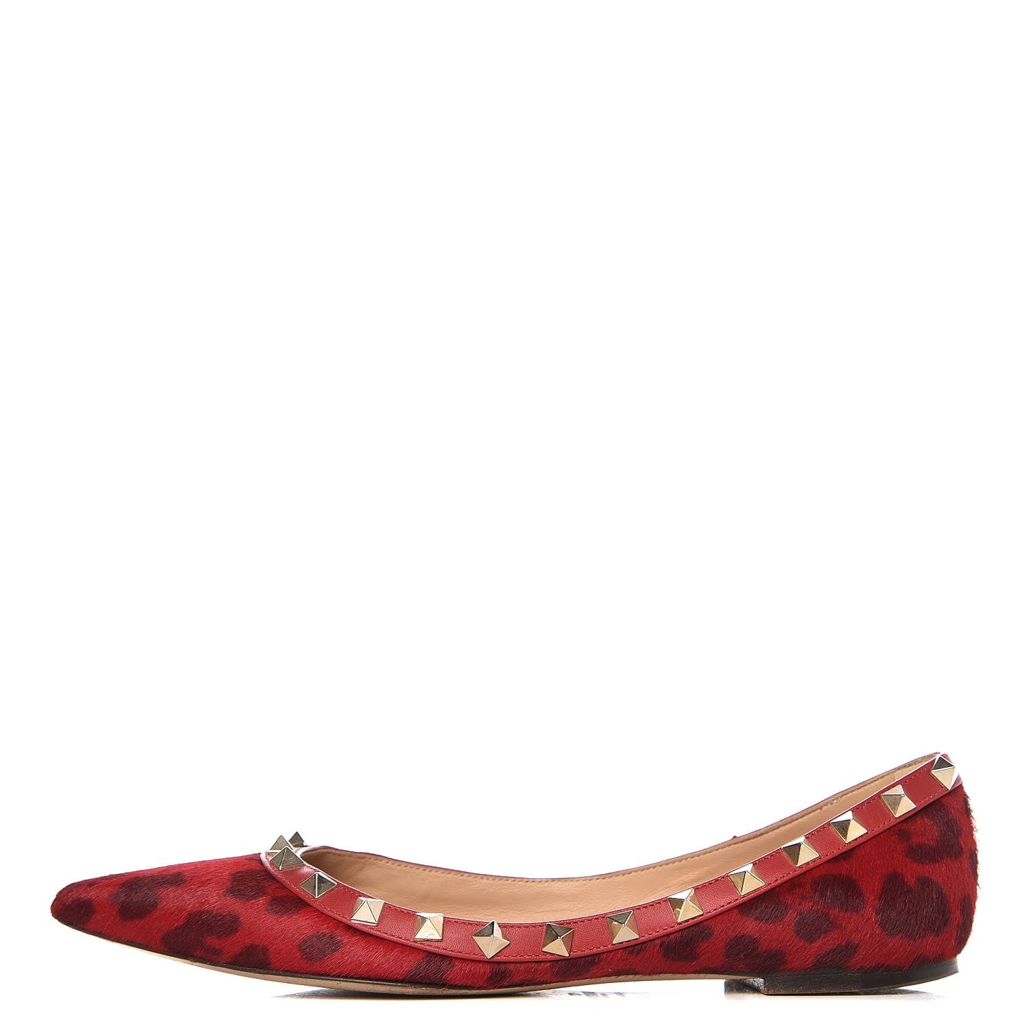Valentino Garavani Calf Hair Leopard Print Rockstud Ballerina Flats 37 Rosso Valentino 1 of 13