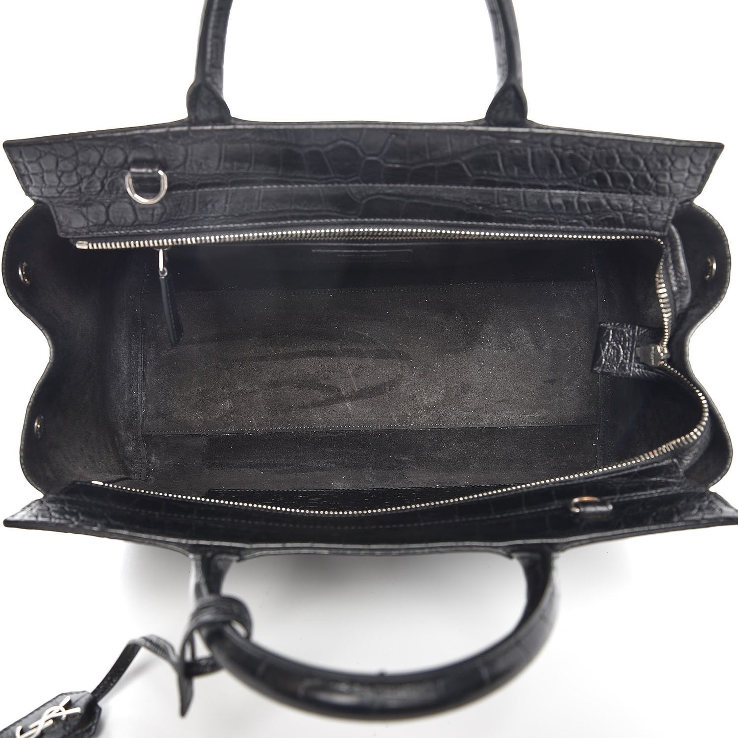 Calfskin Crocodile Embossed Small Cabas Rive Gauche Black