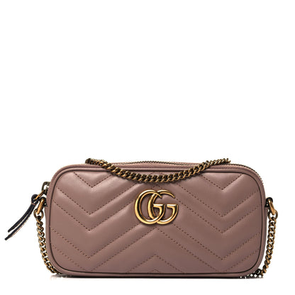 Gucci Calfskin Matelasse Mini GG Marmont Chain Crossbody Bag Porcelain Rose 1 of 9